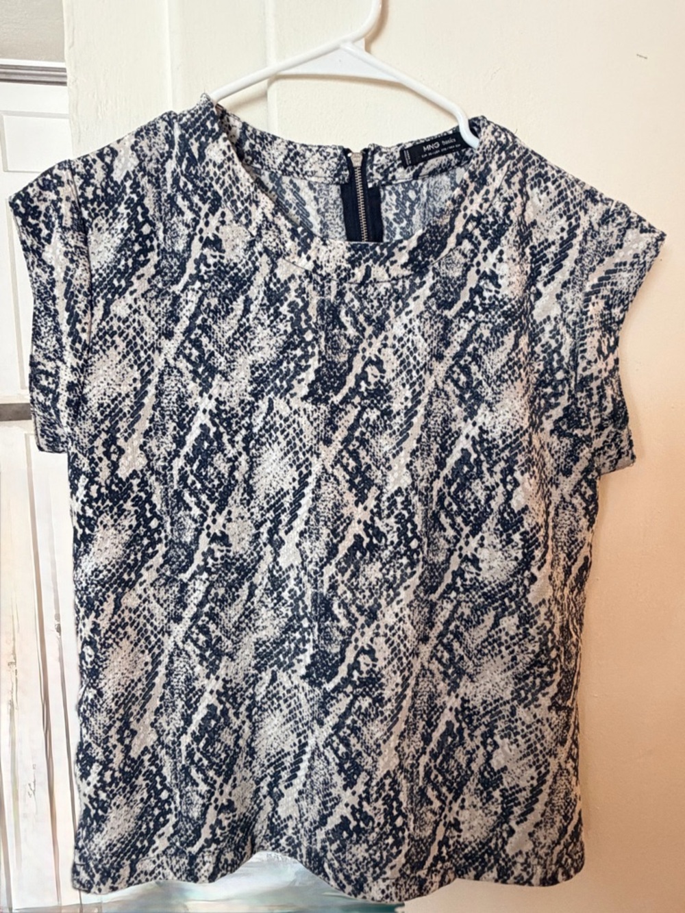 Mango Black and White Snake-Print Cap Sleeve Blouse